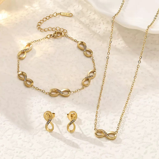 Gold Infinity Jewelry Set – Necklace, Bracelet & Earrings