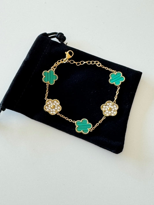 Gold with Green & Crystal Accents lucky clover Luxe bracelet