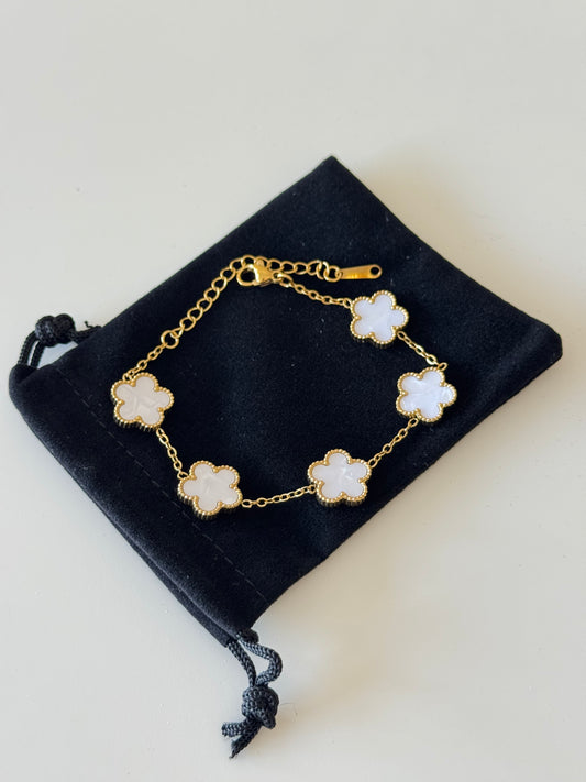 White Mother of Pearl Luxe Clover Gold Bracelet