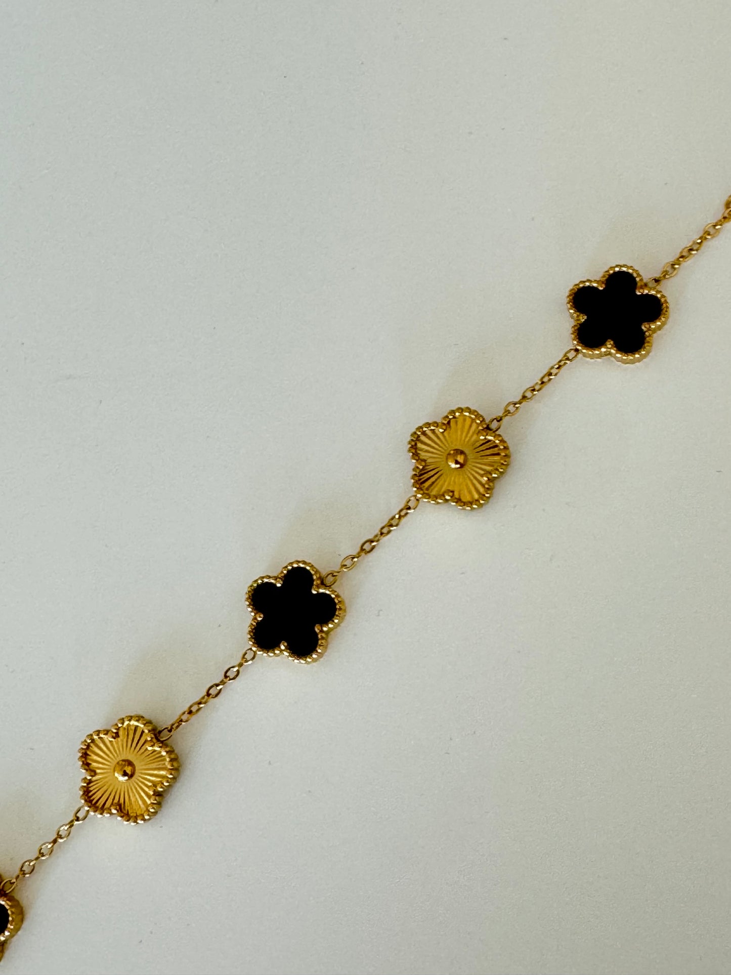 Gold & Black Luxe Clover Charm Bracelet
