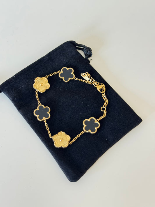 Gold & Black Luxe Clover Charm Bracelet