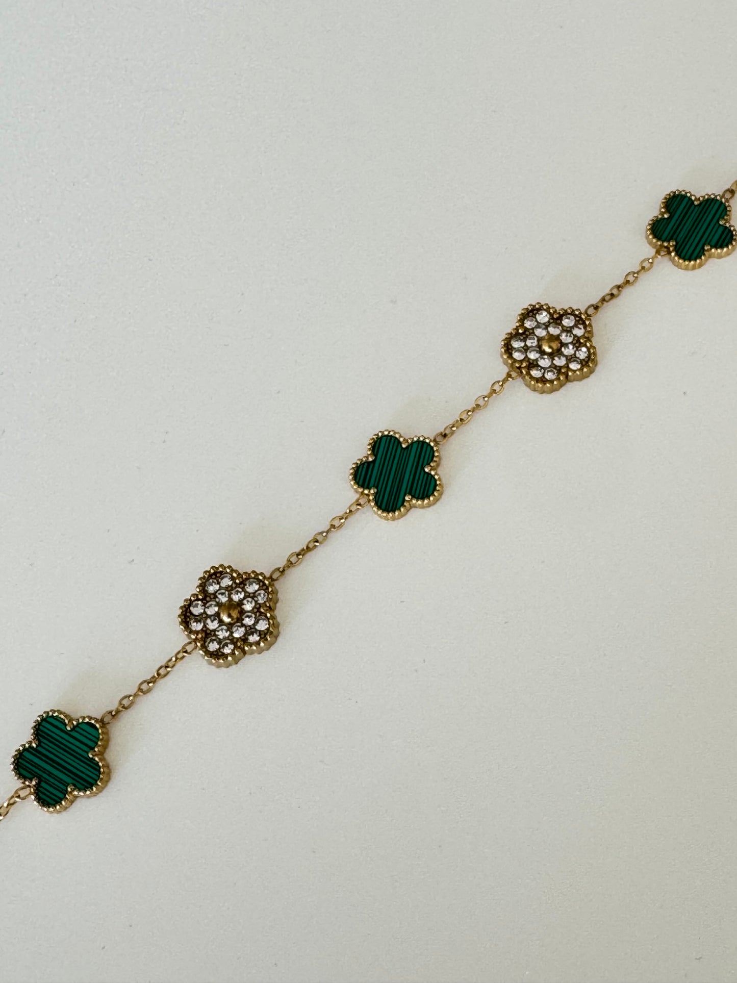 Gold with Green & Crystal Accents lucky clover Luxe bracelet