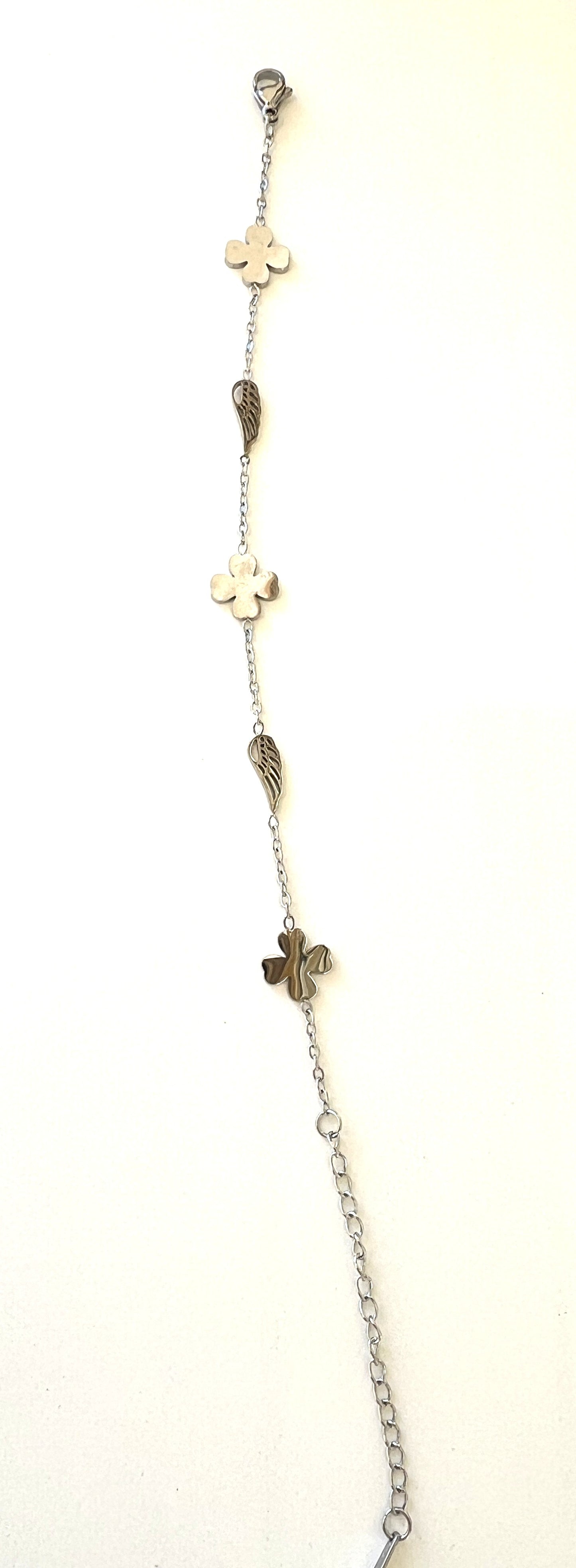 Elegant Clover & Wing Charm Chain Bracelets – Silver