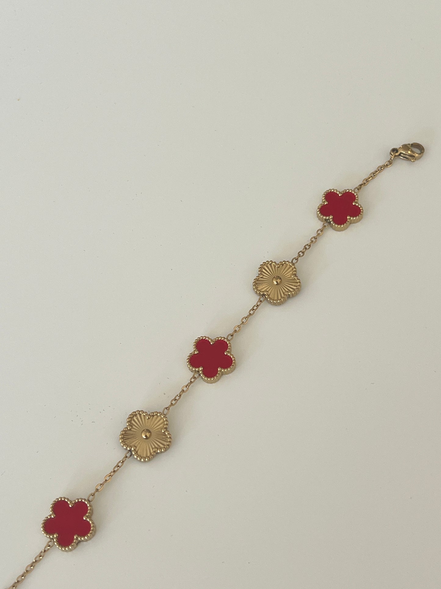 Red & Gold Luxe Clover Charm Bracelet