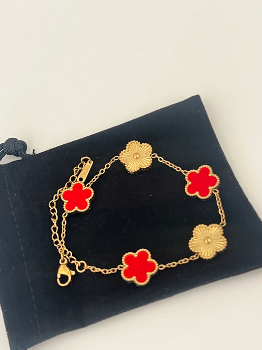 Red & Gold Luxe Clover Charm Bracelet
