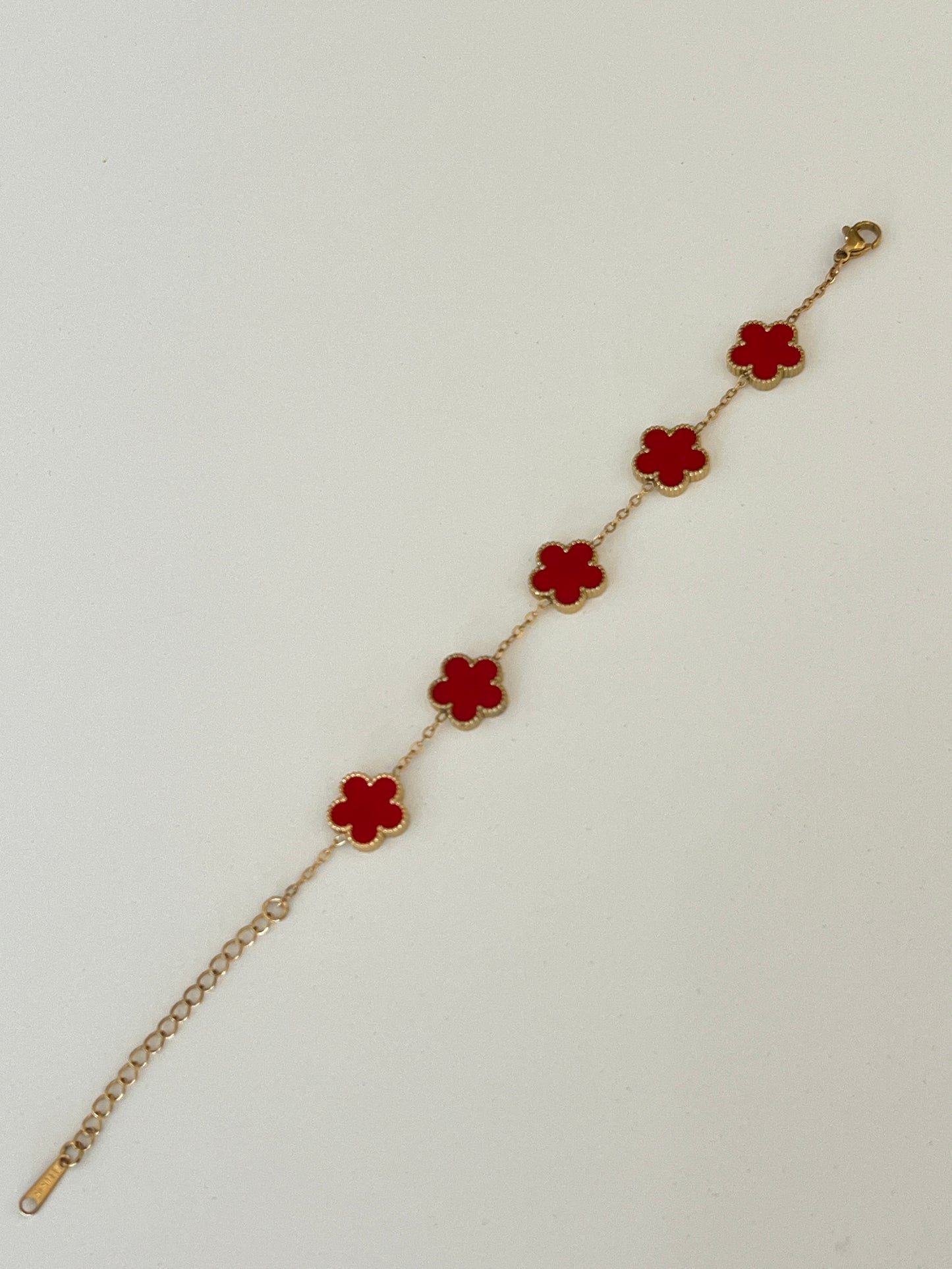 Red Enamel Luxe Clover Chain Bracelet