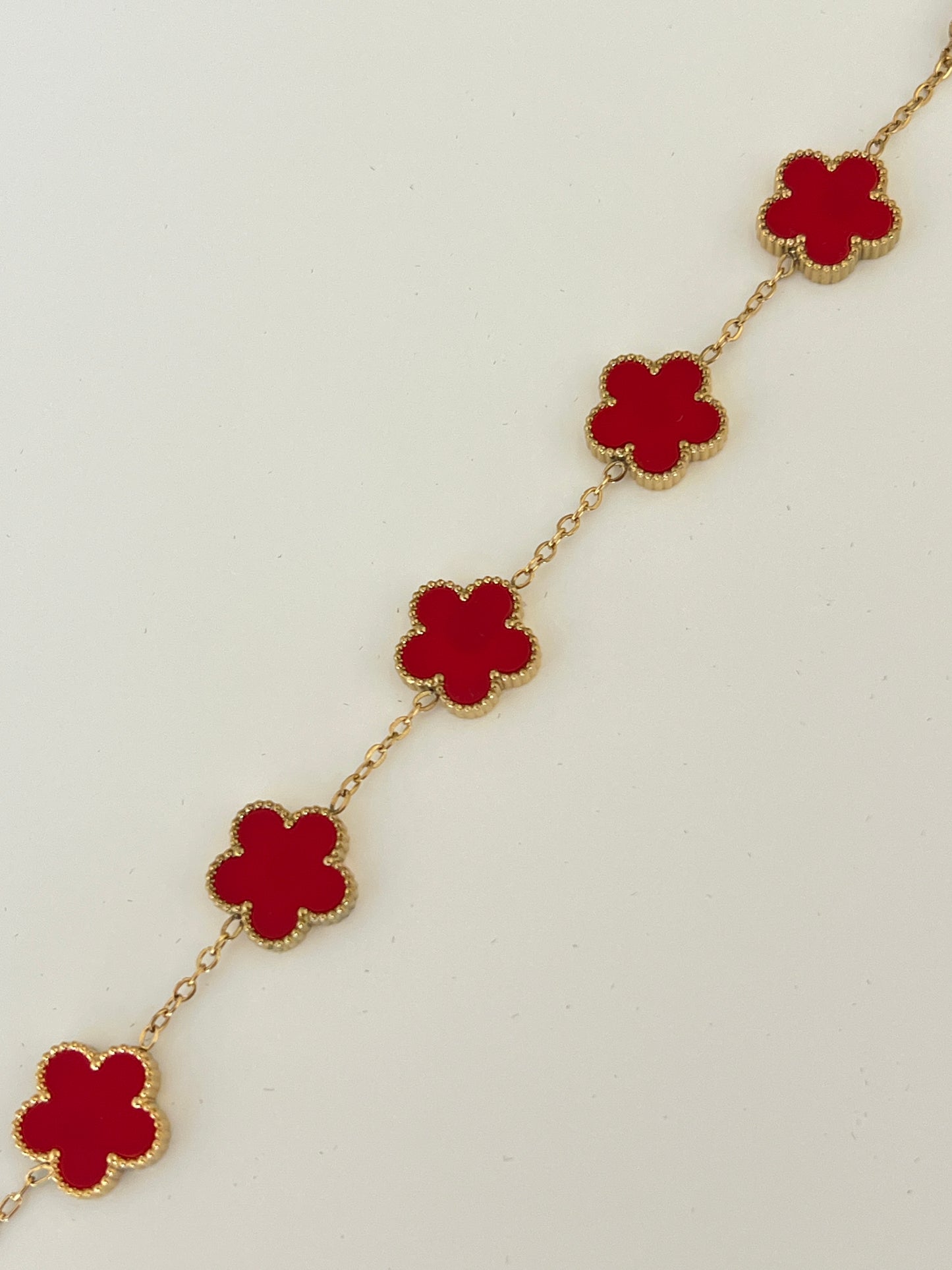 Red Enamel Luxe Clover Chain Bracelet