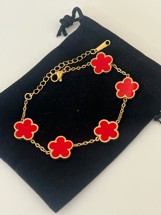 Red Enamel Luxe Clover Chain Bracelet
