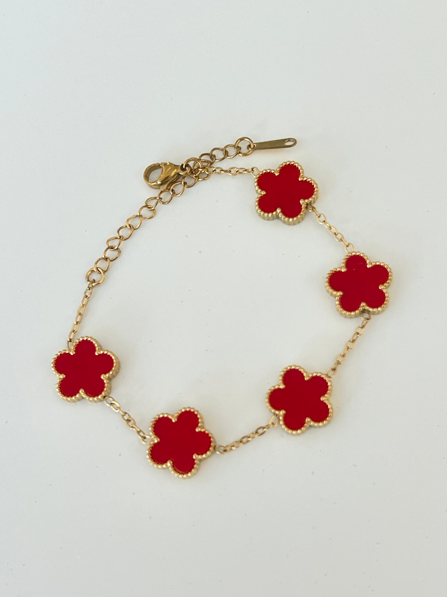 Red Enamel Luxe Clover Chain Bracelet