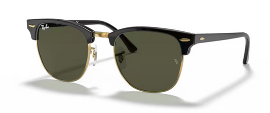Rayban Clubmaster Black on Gold Sunglasses with Classic Rayban Green Tint