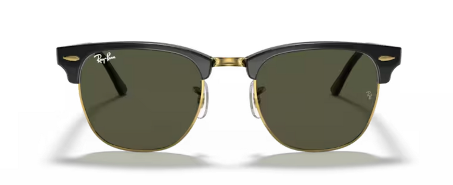 Rayban Clubmaster Black on Gold Sunglasses with Classic Rayban Green Tint