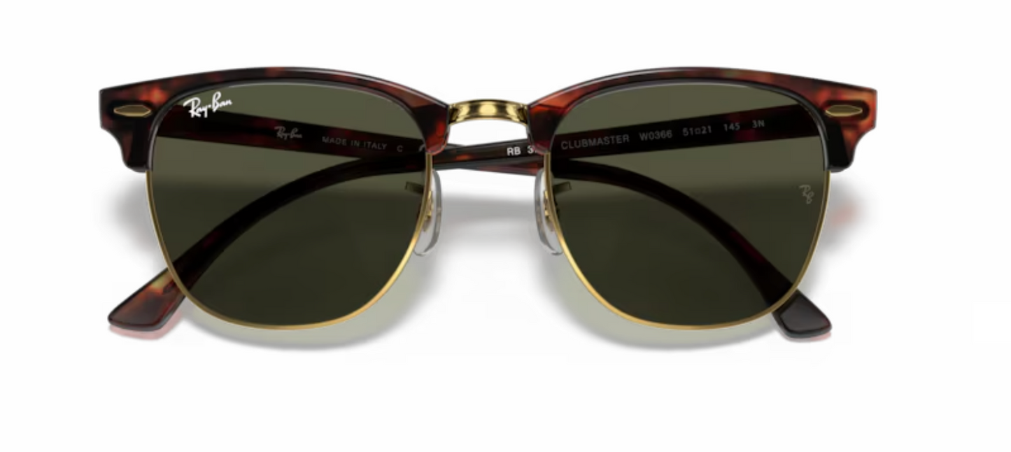 Rayban Clubmaster Tortoise on Gold Sunglasses with Classic Rayban Green Tint
