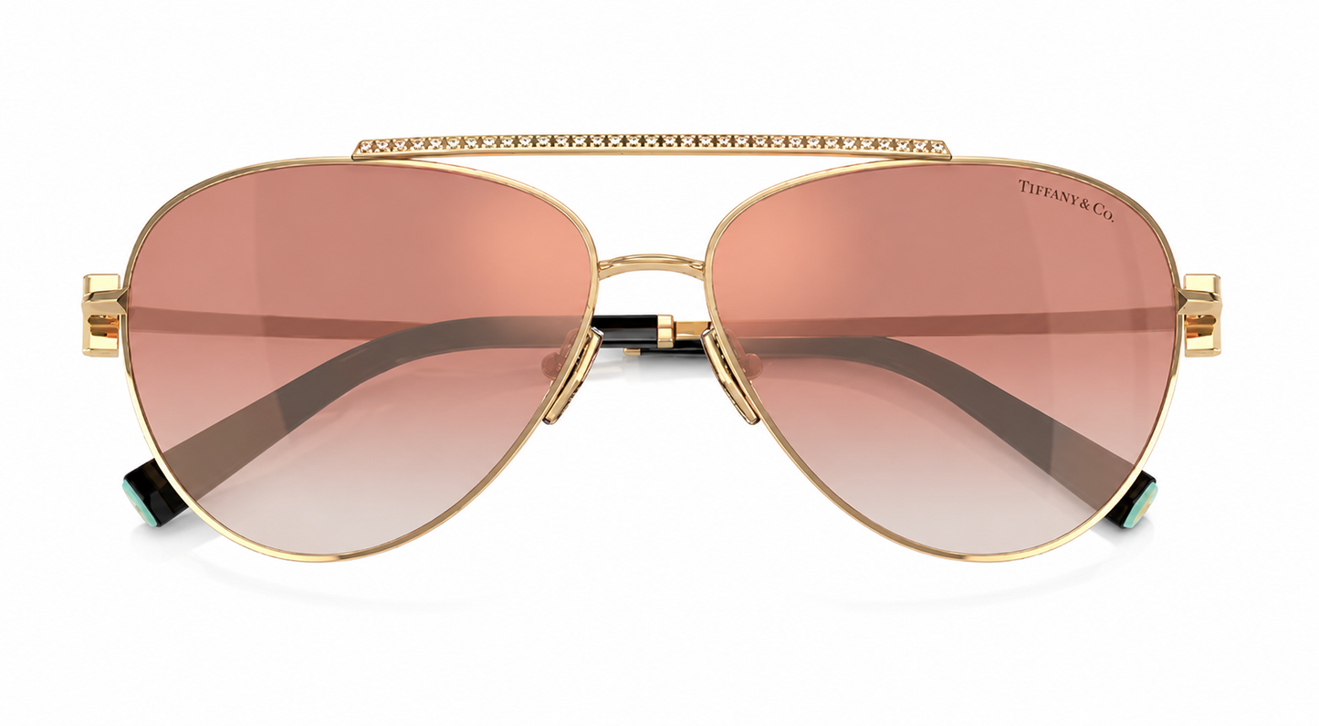 Tiffany & Co. TF3101B Pilot Sunglasses – Pale Gold & Gradient Pink Mirror