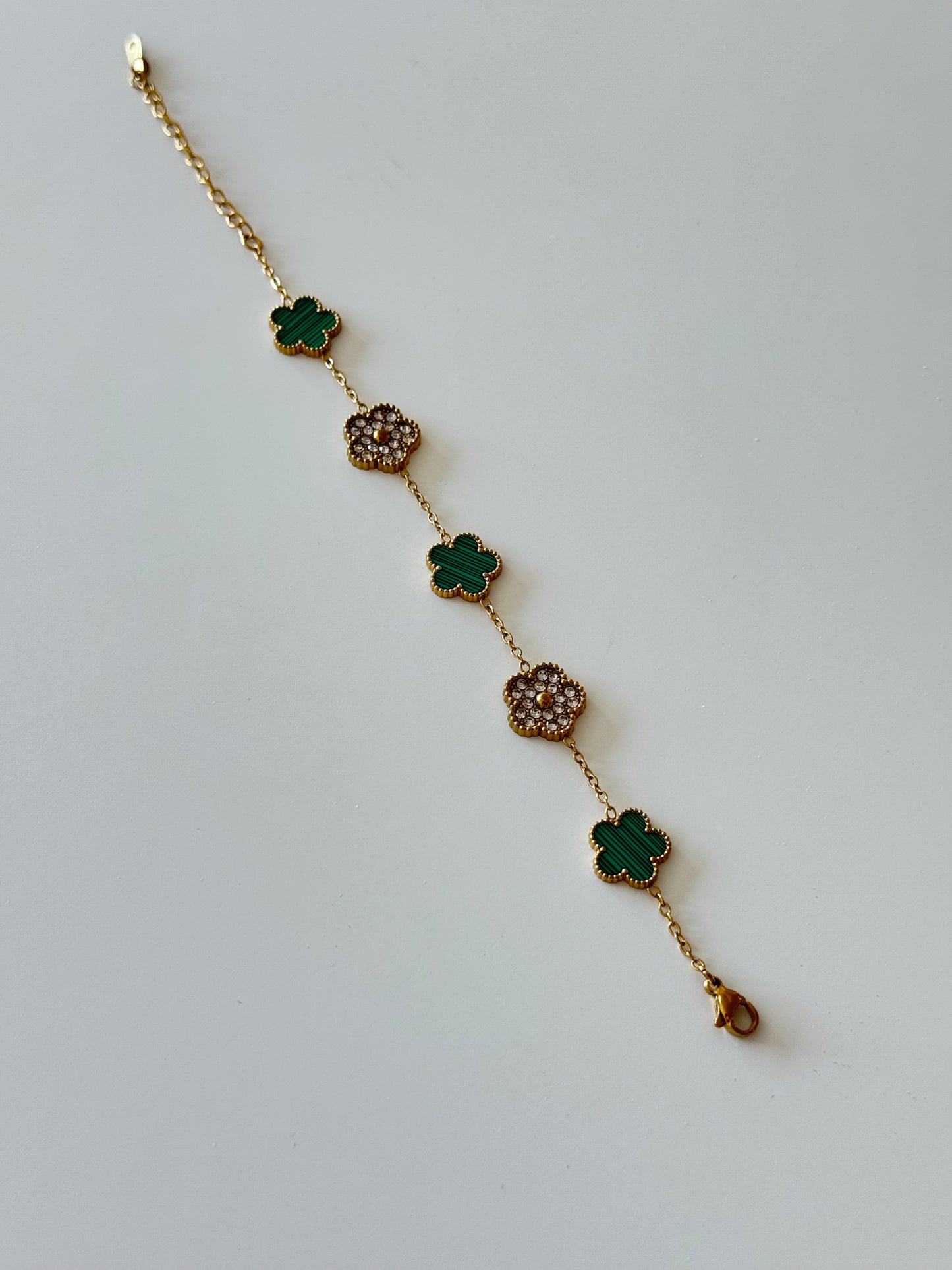 Gold with Green & Crystal Accents lucky clover Luxe bracelet