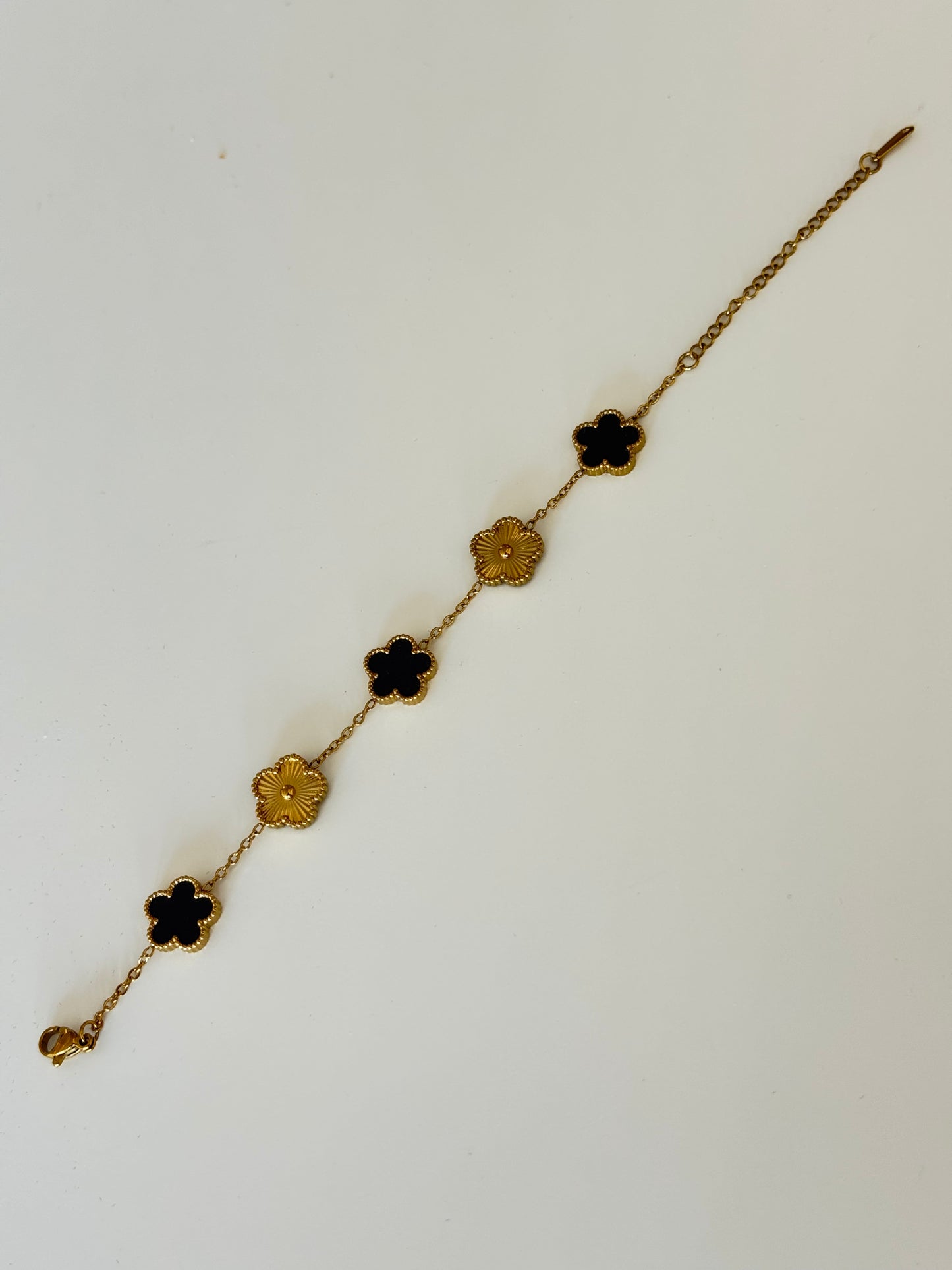 Gold & Black Luxe Clover Charm Bracelet