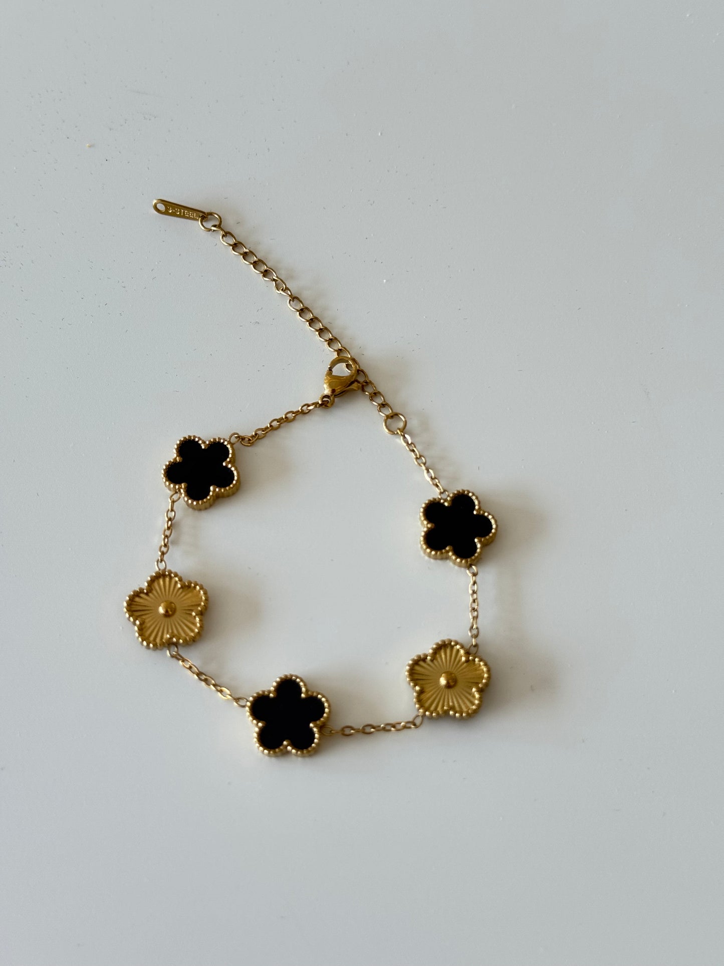 Gold & Black Luxe Clover Charm Bracelet