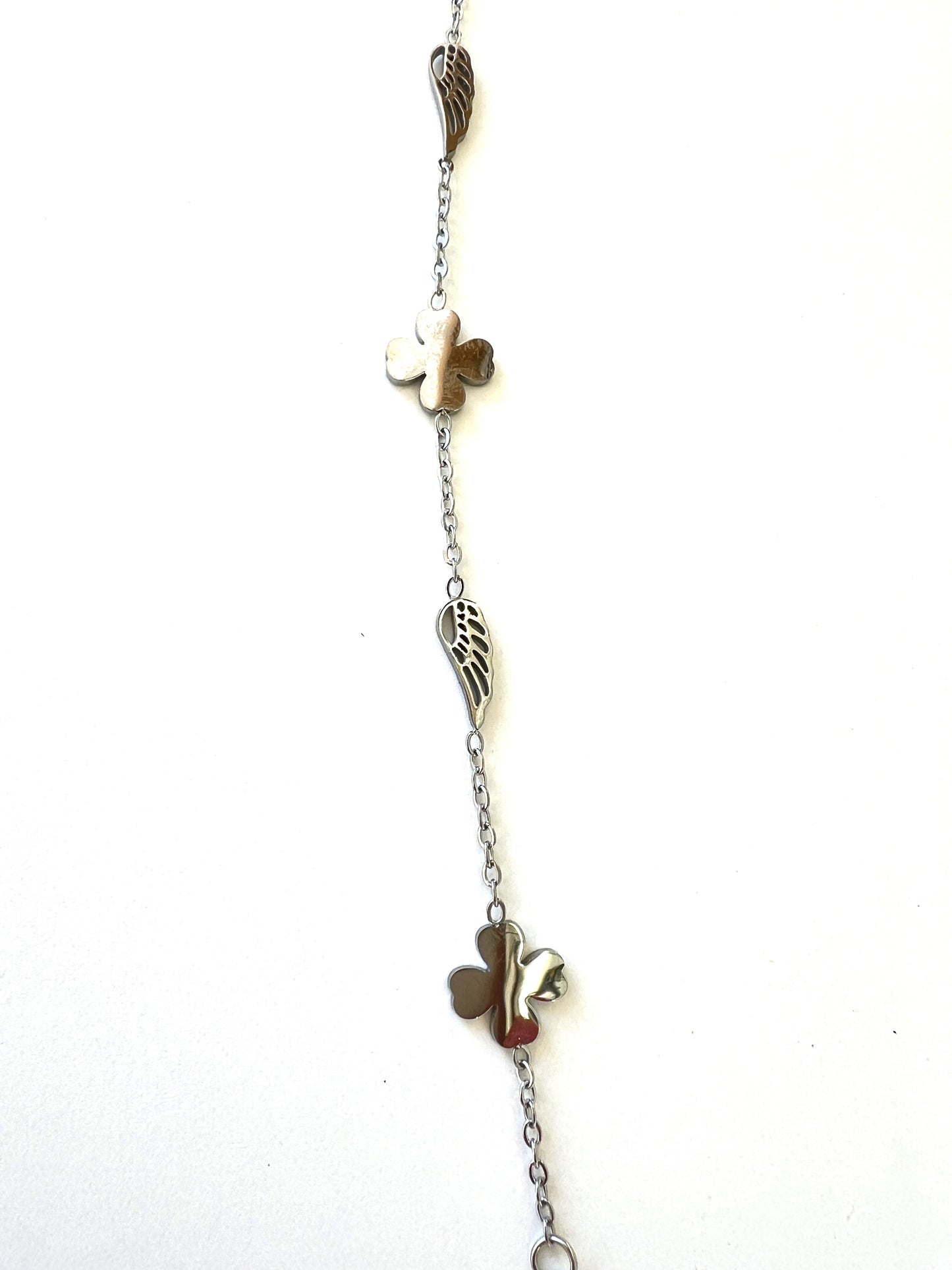 Elegant Clover & Wing Charm Chain Bracelets – Silver