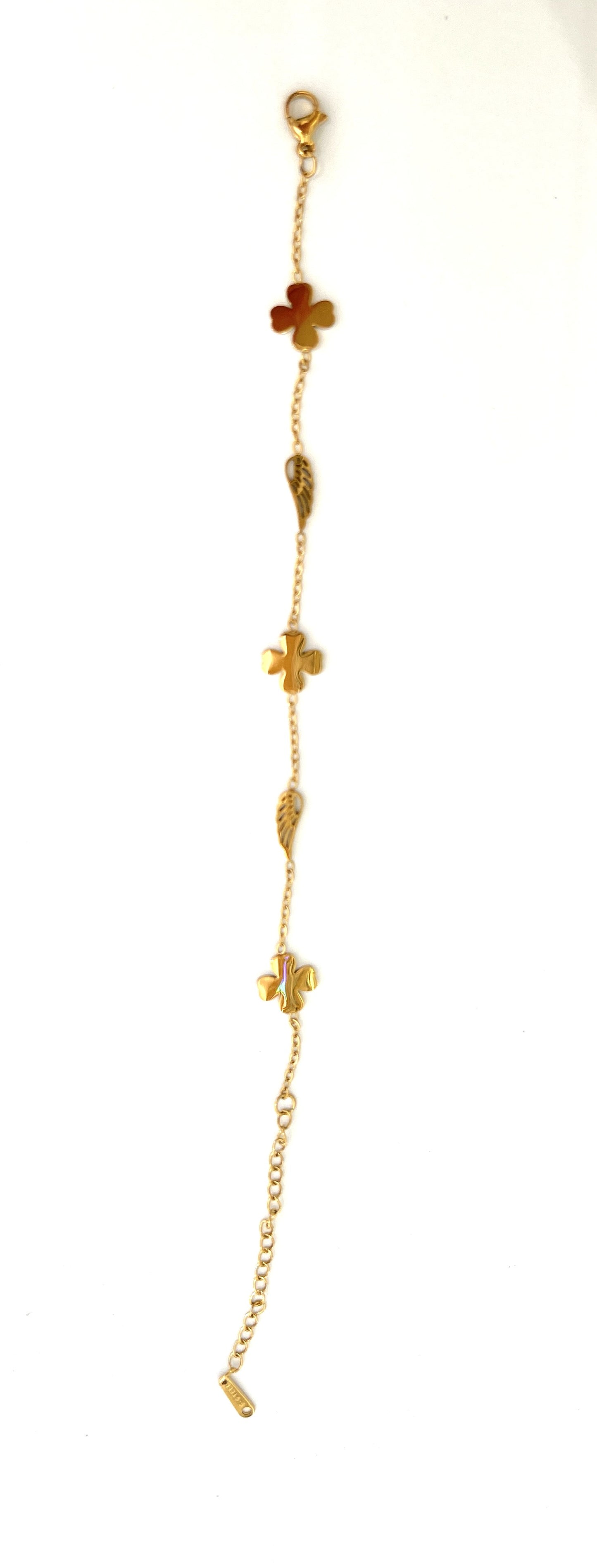 Elegant Clover & Wing Charm Chain Bracelets – Gold