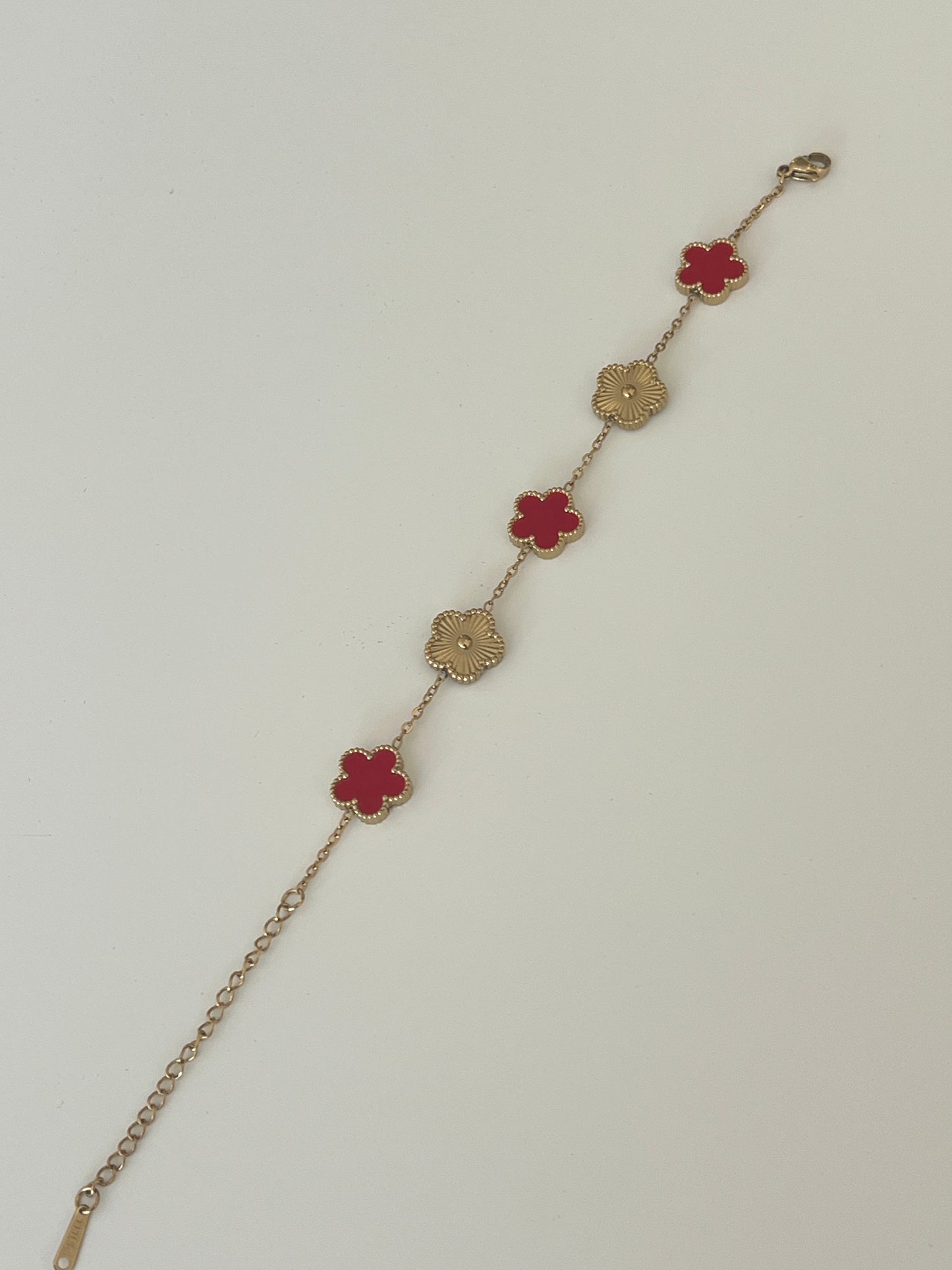 Red & Gold Luxe Clover Charm Bracelet