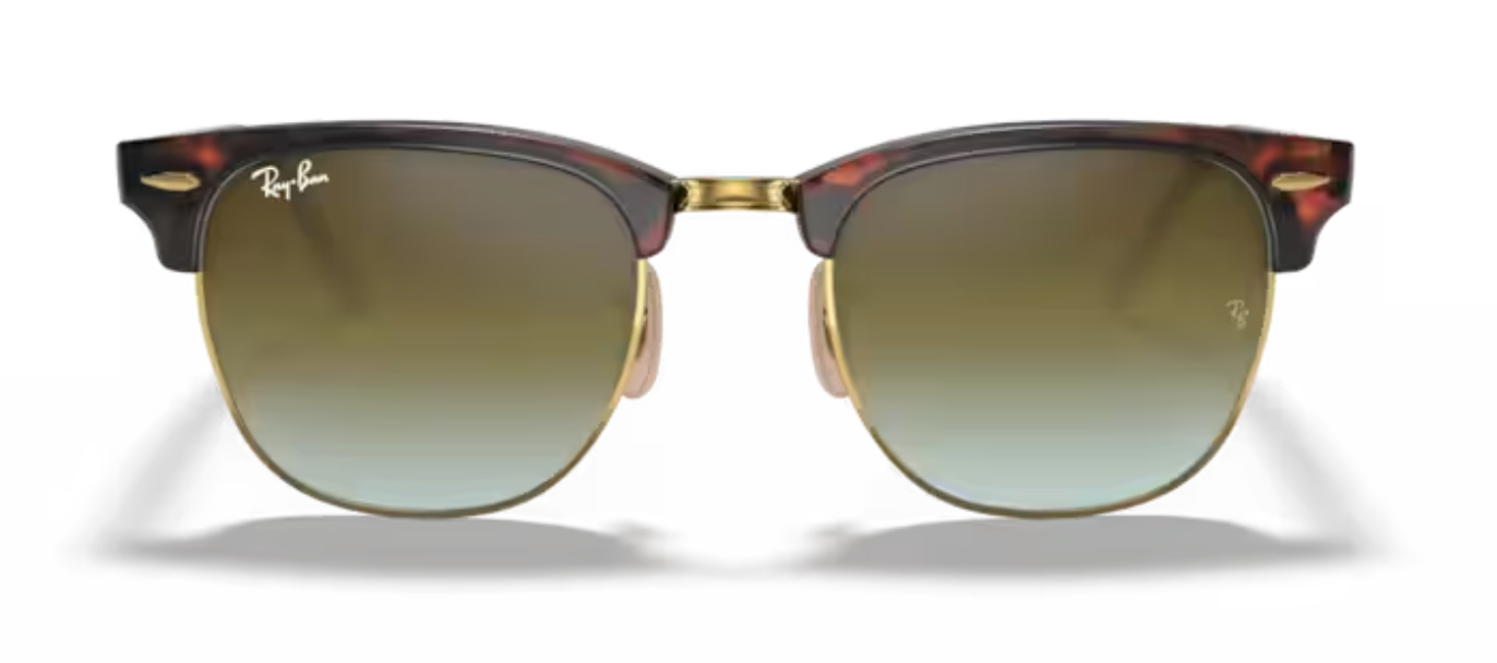 Rayban Clubmaster Red Havana Sunglasses with Green Gradient Flash Lenses