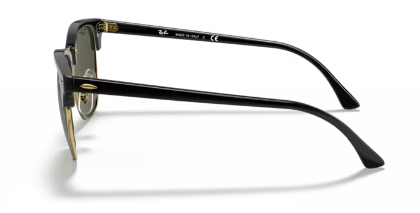 Rayban Clubmaster Black on Gold Sunglasses with Classic Rayban Green Tint