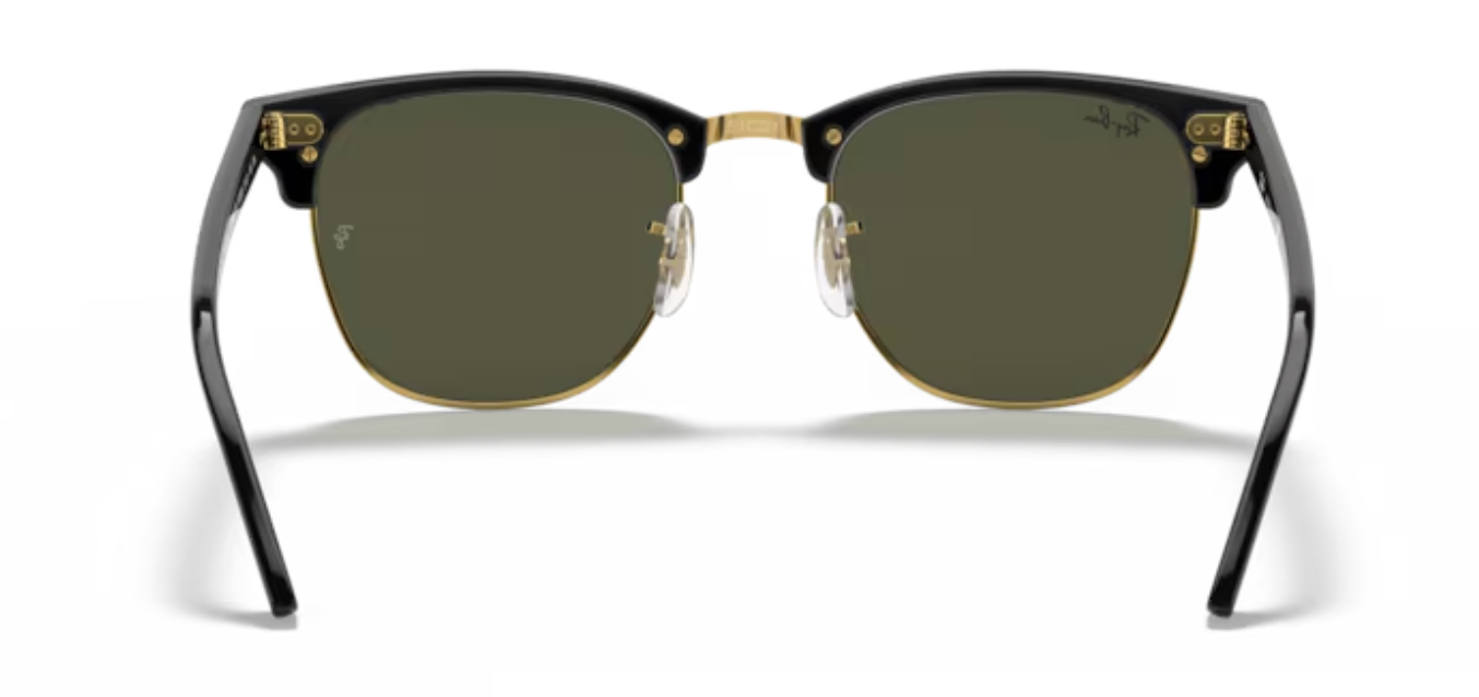 Rayban Clubmaster Black on Gold Sunglasses with Classic Rayban Green Tint