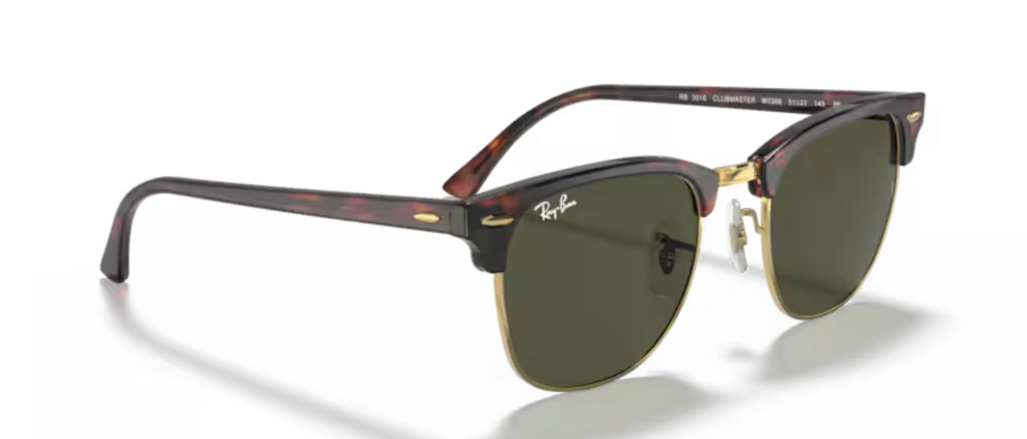Rayban Clubmaster Tortoise on Gold Sunglasses with Classic Rayban Green Tint